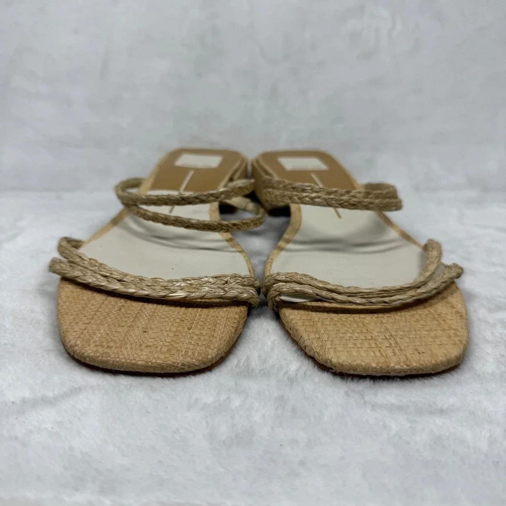 Dolce Vita Paily Braided Raffia Low Block Heel‎ Slide Sandals Tan Womens 8.5